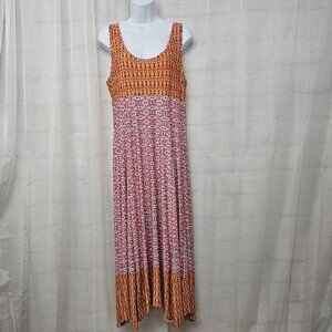 Grisbi Orange Pink Sleeveless Maxi Dress Boho Geometric Hippie Festival L